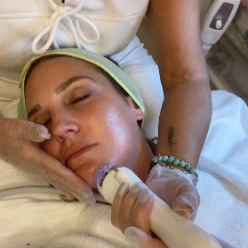 Close-up of a facial treatment in progress